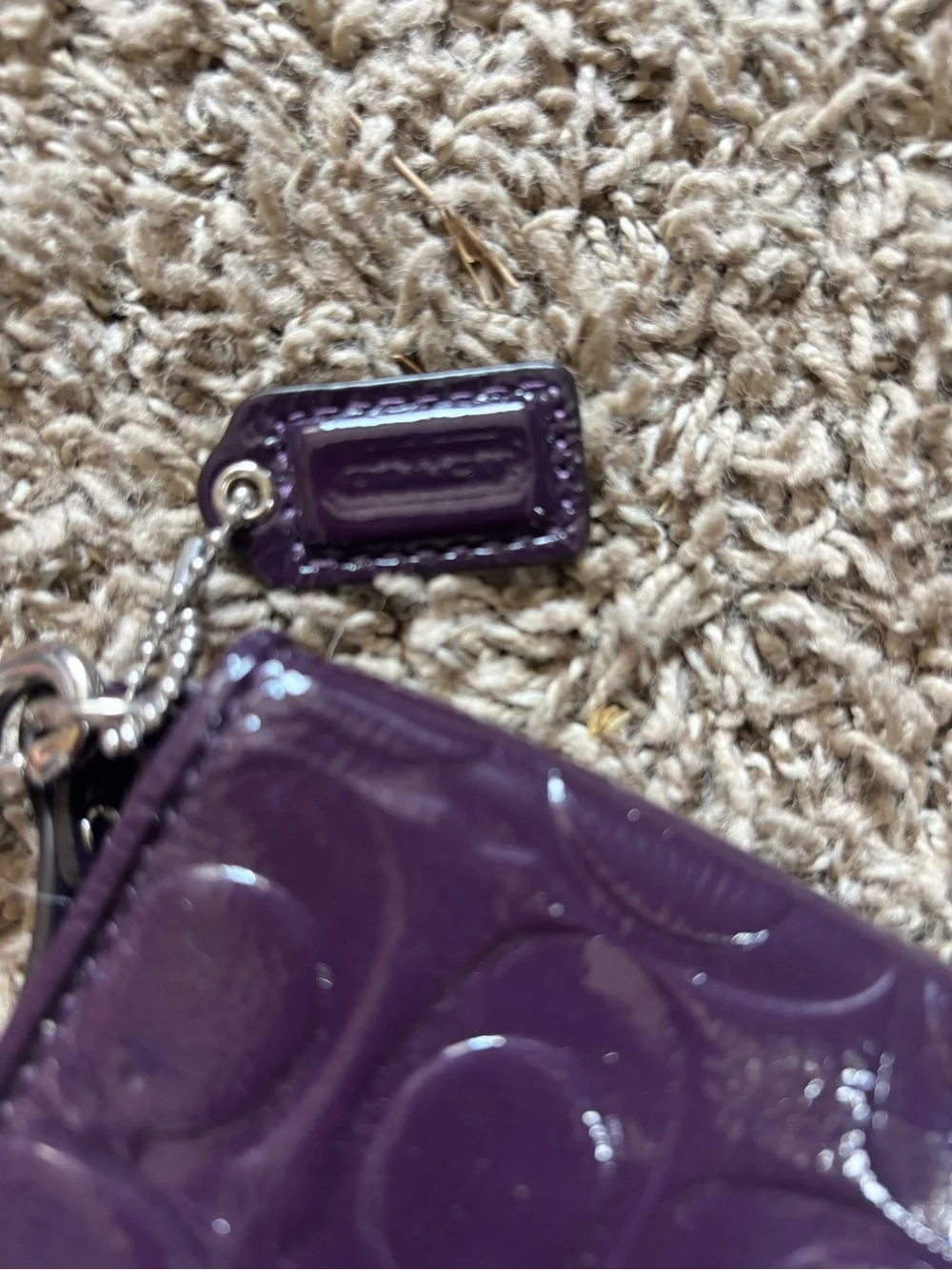 Coach Patent Leather Wristlet Phone Case in Deep Purple